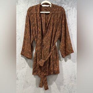 Victoria's Secret Womens OS Brown Leopard Belted Long Sleeves Sheer Kimono Robe